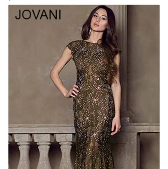 Jovani | Dresses | Jovani Olive Green Lace Embellished Dress | Poshmark